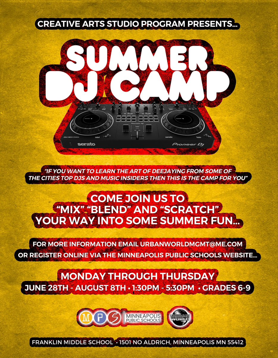 theurbanlight's tweet photo. 🚨New summer program alert for youth courtesy of our “Creative Arts Studio Program”, please spread the word, we will be teaching the art of DJing to the next generation while having BIG FUN! https://t.co/Ocl6o3cElw