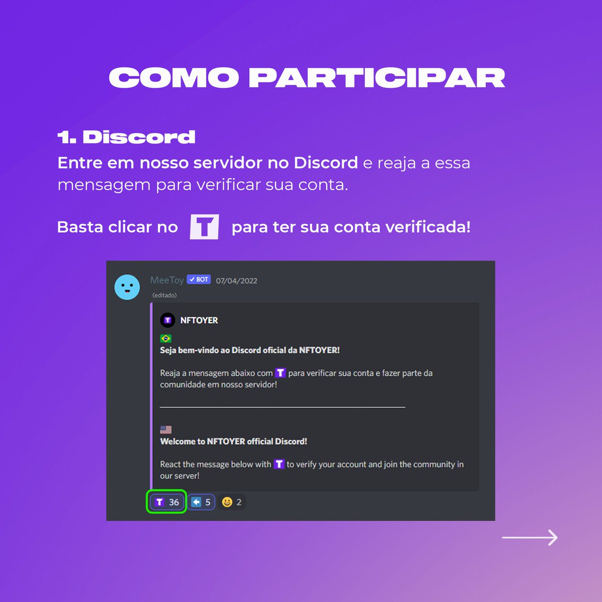 NFTOYER's tweet photo. Chegou sua chance de adquirir um NFTOYER® totalmente grátis!

Para participar faça parte do nosso Discord acessando o link nos nossos destaques e siga o passo a passo descrito na imagem!

O resultado será no dia 30/06/2022 e serão 5 ganhadores diferentes!

https://t.co/4GUfMPuHDR https://t.co/eCSjKzmj41