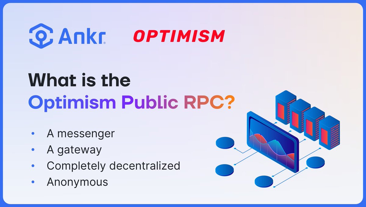 ankr's tweet photo. The new @optimismPBC RPC on #AnkrProtocol is 

🌐Decentralized
👨‍💻Anonymous
🦾Acts as a gateway to Web3
🛠Is a messenger between nodes and dApps
 ⬇️
https://t.co/APAWPPRUKN https://t.co/3VxIRceOut