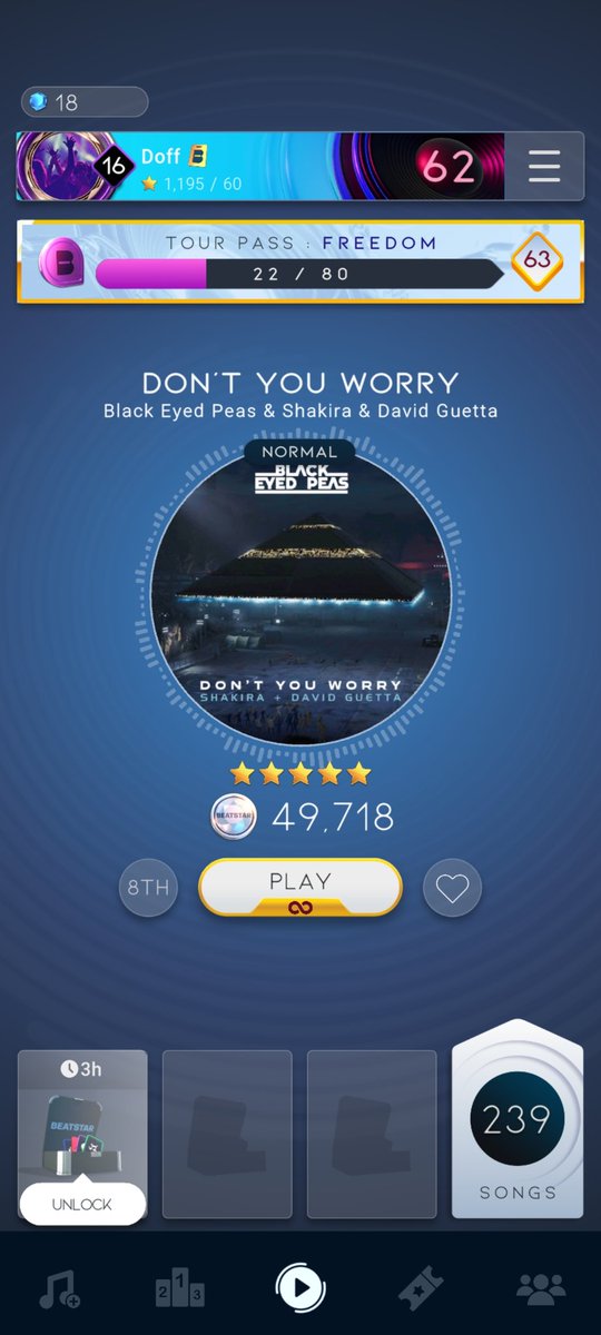 Doffskii's tweet photo. @playbeatstar @bep @shakira @davidguetta @Epic_Records Just unlocked all Journey songs so 1500 diamonds would be helpful with collecting the remaining ones! Good luck to all! https://t.co/ueZQuMlozJ