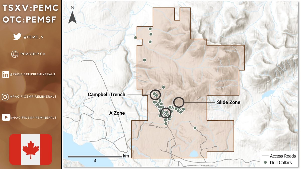 At the A Zone, it was tested by Falconbridge in 1971 with the best intersections assaying 0.84% #copper over 45.7 meters and 0.70% #copper over 51.8 metres. In 2007, Solomon Resources followed up with diamond drilling at the A Zone & showed mineralization extended at depth $PEMC