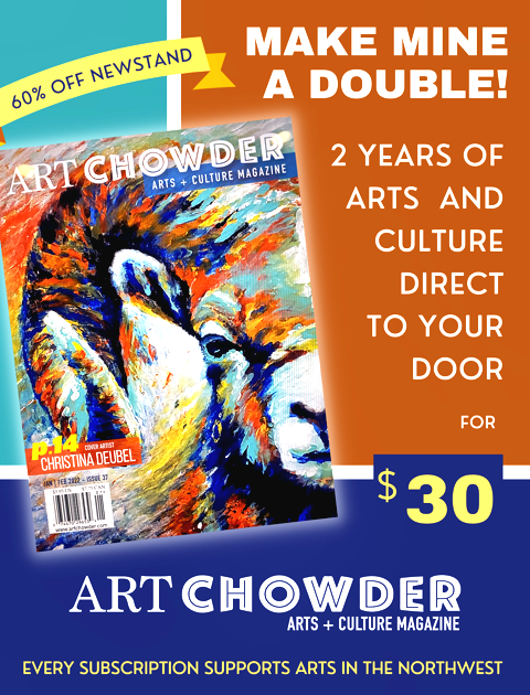 ArtChowder's tweet photo. You can have Art Chowder for 2 years for ONLY $30! An over 60% discount on what would normally cost you $71.40. Show your support to keep the arts &amp; culture of the great Pacific Northwest thriving.😉
Two year subscription special: https://t.co/0X3WMZW1uL
#pnw #subscription #arts https://t.co/jfWRKkOvpE