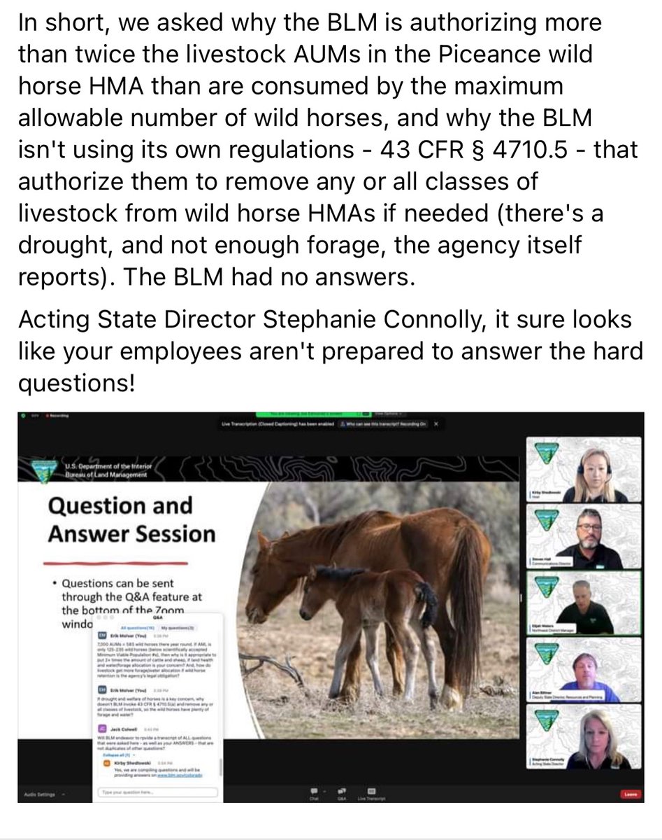 @KatiWeis @BLMNational @CBSDenver @wildadvocate asked extremely important questions at the @BLM_CO Q&A yesterday & received no answer. Respected Biologist such as them follow the science as they should. It is proven time and time again BLM needs immediate reform and overhaul @Interior .

m.facebook.com/story.php?stor…