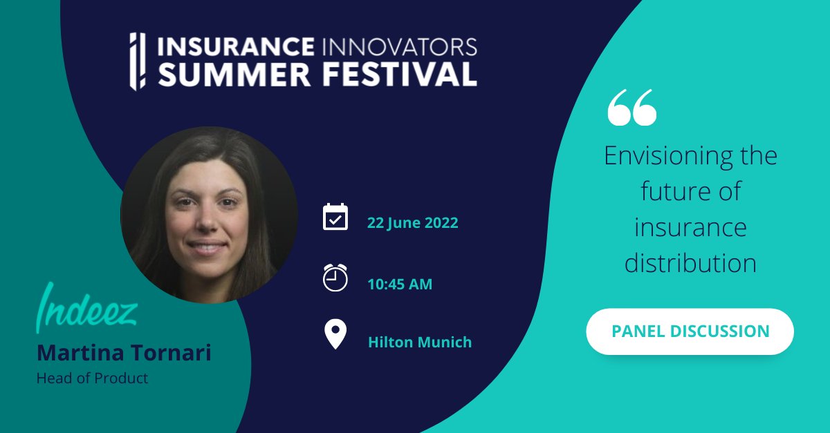 _indeez's tweet image. What does the future of #insurance distribution look like? 

On June 22, Martina Tornari, our Head of Product, will discuss this question at @Insurance_Innov Summer Festival 2022 in Munich with other industry experts from @SwissRe and @AXA. 

Don't miss out!