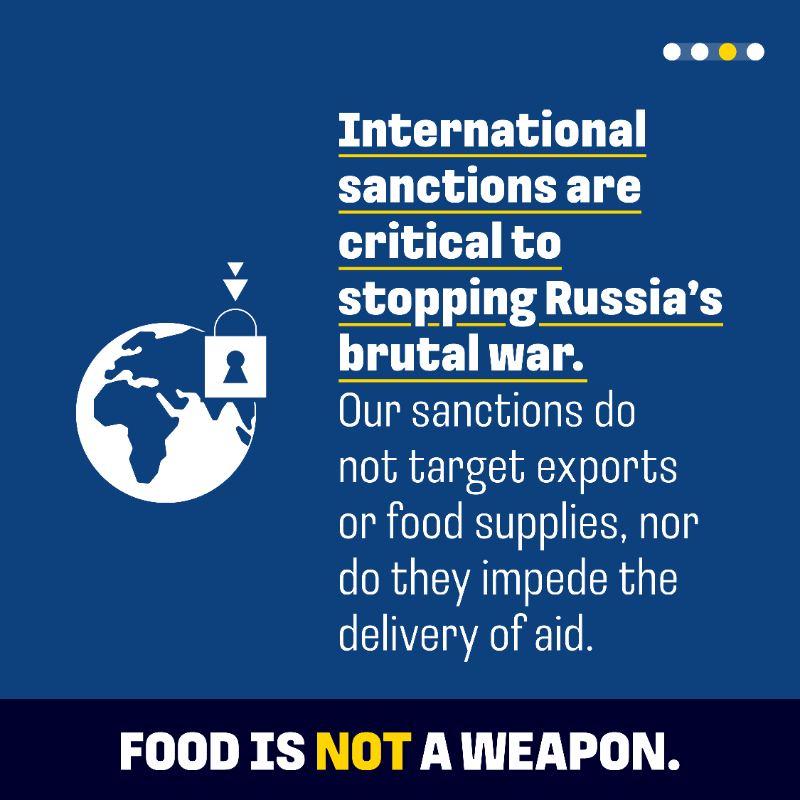 FCDOGovUK's tweet photo. Food should never be a weapon. The poorest and most vulnerable should not starve because of The Kremlin’s war of choice and territorial ambition.

The world must stand united in calling an end to the attack on global food chains.

#FoodIsNotAWeapon