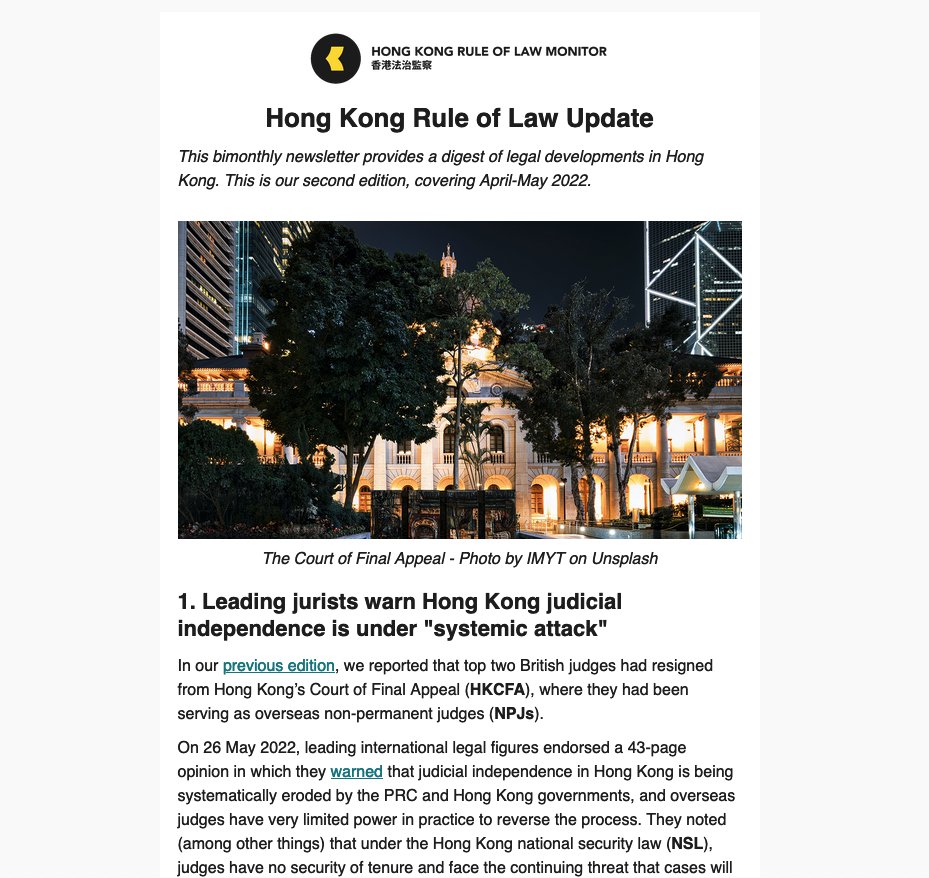 HKRLM_ORG's tweet photo. Just out: new edition of the Hong Kong Rule of Law Update, our bimonthly newsletter. All this happened in #Hongkong in the past 2 months: (THREAD)
https://t.co/43r6hybtk5 https://t.co/JbrQWHG4lv