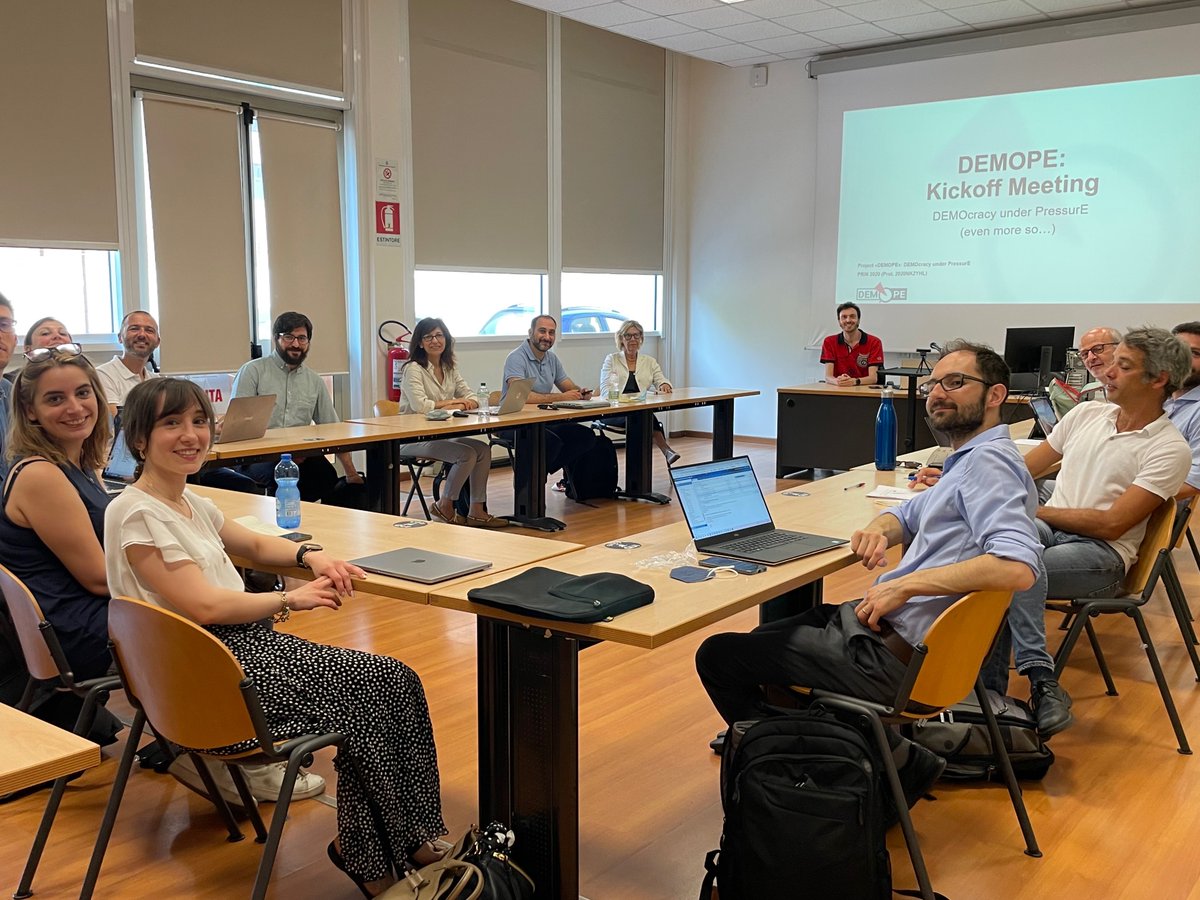 demope_project's tweet photo. Kickoff Meeting... The 3-year PRIN project #DEMOPE has officially started! We will analyze politics in times of crisis #DEMOcracy_under_PressurE (even more so...) #StayTuned https://t.co/RM89jl5jMW