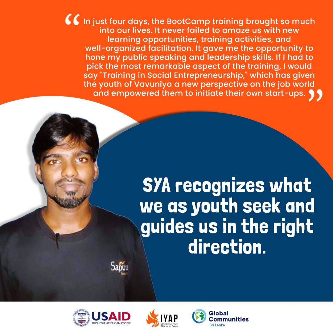 IYAP_org's tweet photo. SYA shines with prominence by the youth he empowers throughout his journey. Let's listen to Suventhiran, sharing his story of empowerment and success with #SYA.
To read Suventhiran's story in all three languages:
https://t.co/VfIZiwb9HD
#IYAP #youth #leadership #training https://t.co/FkGL1FQY9A
