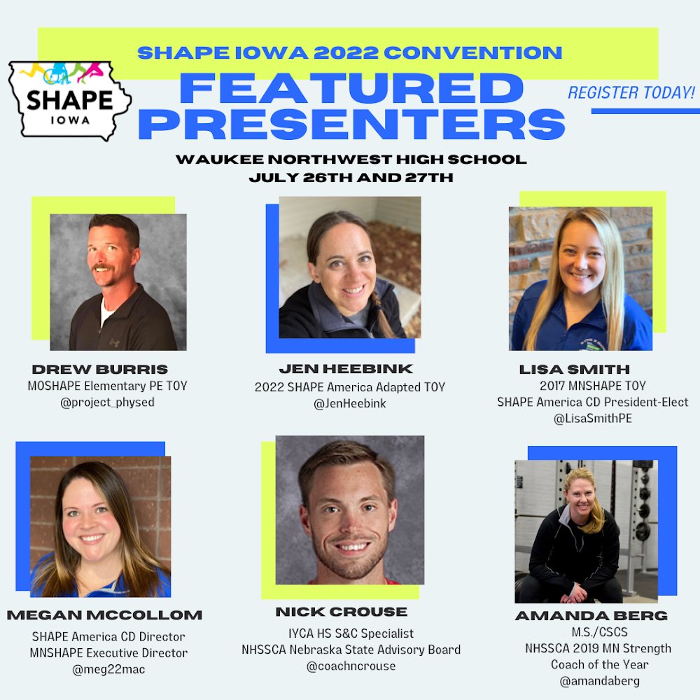 The <a href="/SHAPEiowa/">SHAPE Iowa</a> Summer Convention featured presenter roster is 🔥 Don’t miss this chance to learn and be inspired by some of the best! 
<a href="/OPENPhysEd/">OPEN Phys Ed</a> @palos_sports #physed #healthed #pe
Register here: fs19.formsite.com/IAHPERDwebsite…