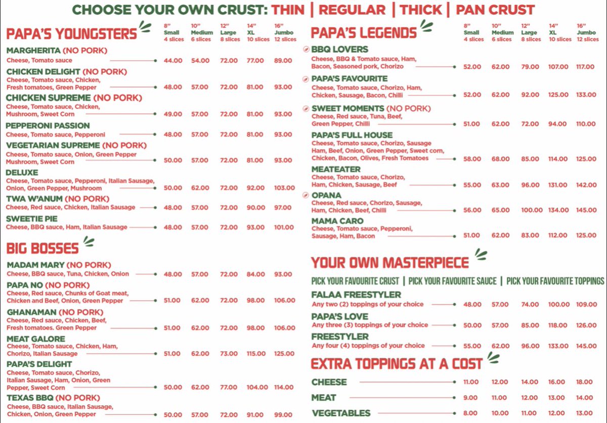 Papa's Pizza GH on X: Our New Price List🥹🍕  / X