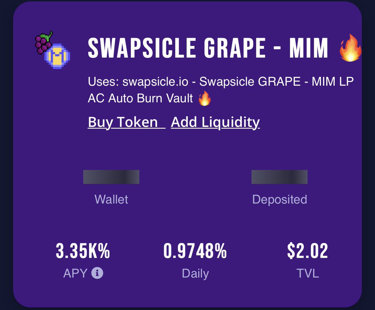 WorldofMagik's tweet photo. You can now auto compound your $Grape - $MIM @SwapsicIeDEX LP at https://t.co/ipdSnDfOHl! 

#avax #Avalanche $Avax #swapsicle #grapefinance #autocompound #defi #crytpo #staking #fantom #tomb #tombfork @grape_finance #yieldFarming #staking $usdt $usdc https://t.co/rVJ4GMb665