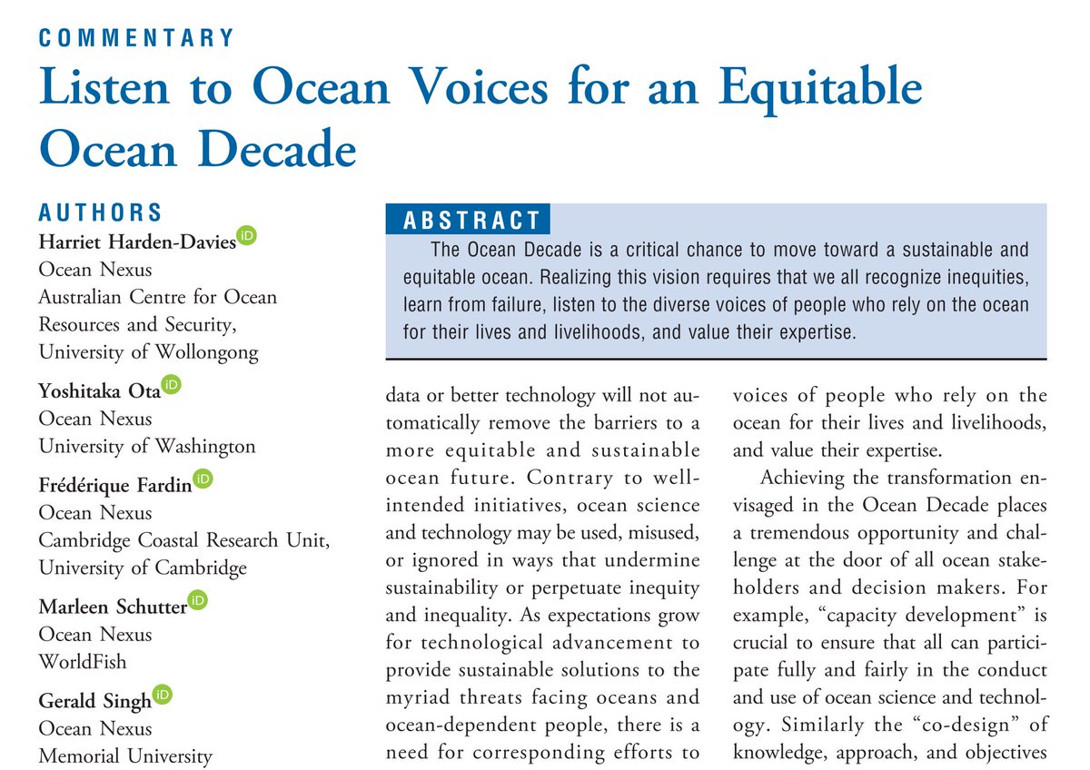 The #Ocean Decade is a critical chance to move toward a sustainable and equitable ocean. We must recognize inequities, failures, and listen to the diverse voices of people who rely on the ocean. 👇🌊 ingentaconnect.com/content/mts/mt… @HHardenDavies @OtaYoshitaka @YogiGerBear @EcoFredly