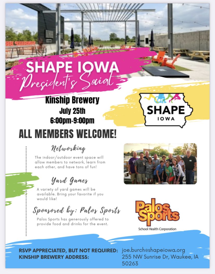 You had us at Brewery! What a great way to celebrate a day of learning by gathering with yard games! 
The <a href="/SHAPEiowa/">SHAPE Iowa</a> @palos_sports Presidents Social Event is open for ALL members, even if you can’t make it to conference!