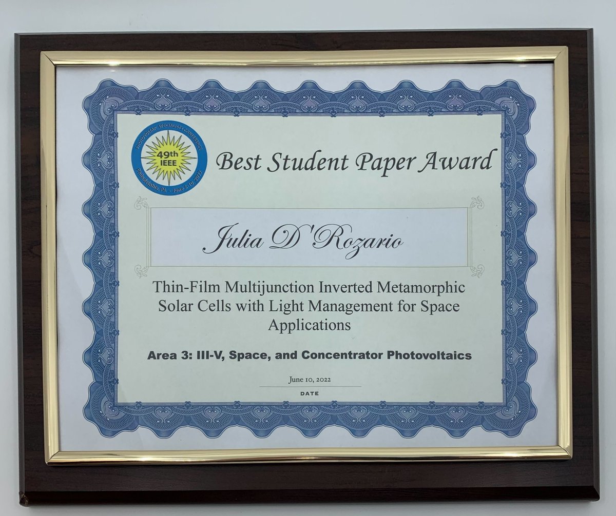 Congratulations to Julia on her Best Paper Award at <a href="/IEEEPVSC/">53nd IEEE PVSC</a> !