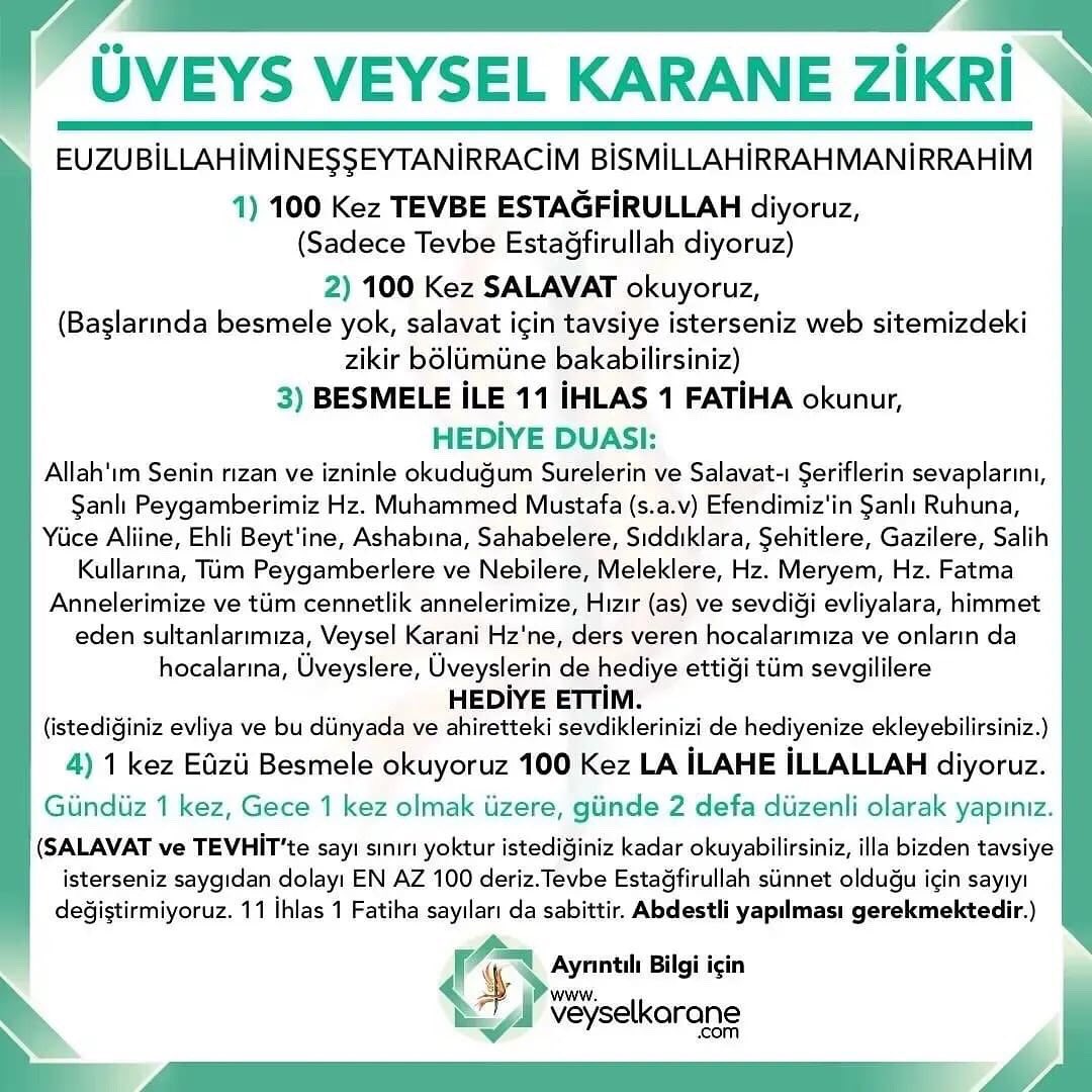 Tevhit, günahların bağışlanmasına, kulun Allah ile olan ilişkisinin düzeltir, ibadetlerinde samimiyete yöneltir ve Rabbi ile daha çok sevgi irtibatında olmasını sağlar.

Üveys zikri ile tanışın... 

🌷🌷
#Nwakaeme Safexdao Presales #yks2022 #FileninSultanları 
Recep İvedik 7