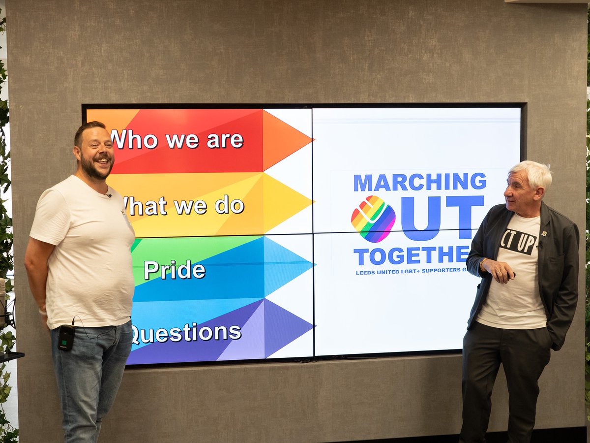 Today we welcomed <a href="/mickmodern/">Mick Ward</a> and <a href="/Wiggy1234/">Wiggy</a> from <a href="/MarchingoutLUFC/">Marching Out Together</a>, a <a href="/LUFC/">Leeds United</a> LGBTQIA+ supporter group, into our HQ for an educational talk on #Pride. 

A big thank you to Mick &amp; Wiggy for coming into our office and delivering this insightful session. 

#CMPride