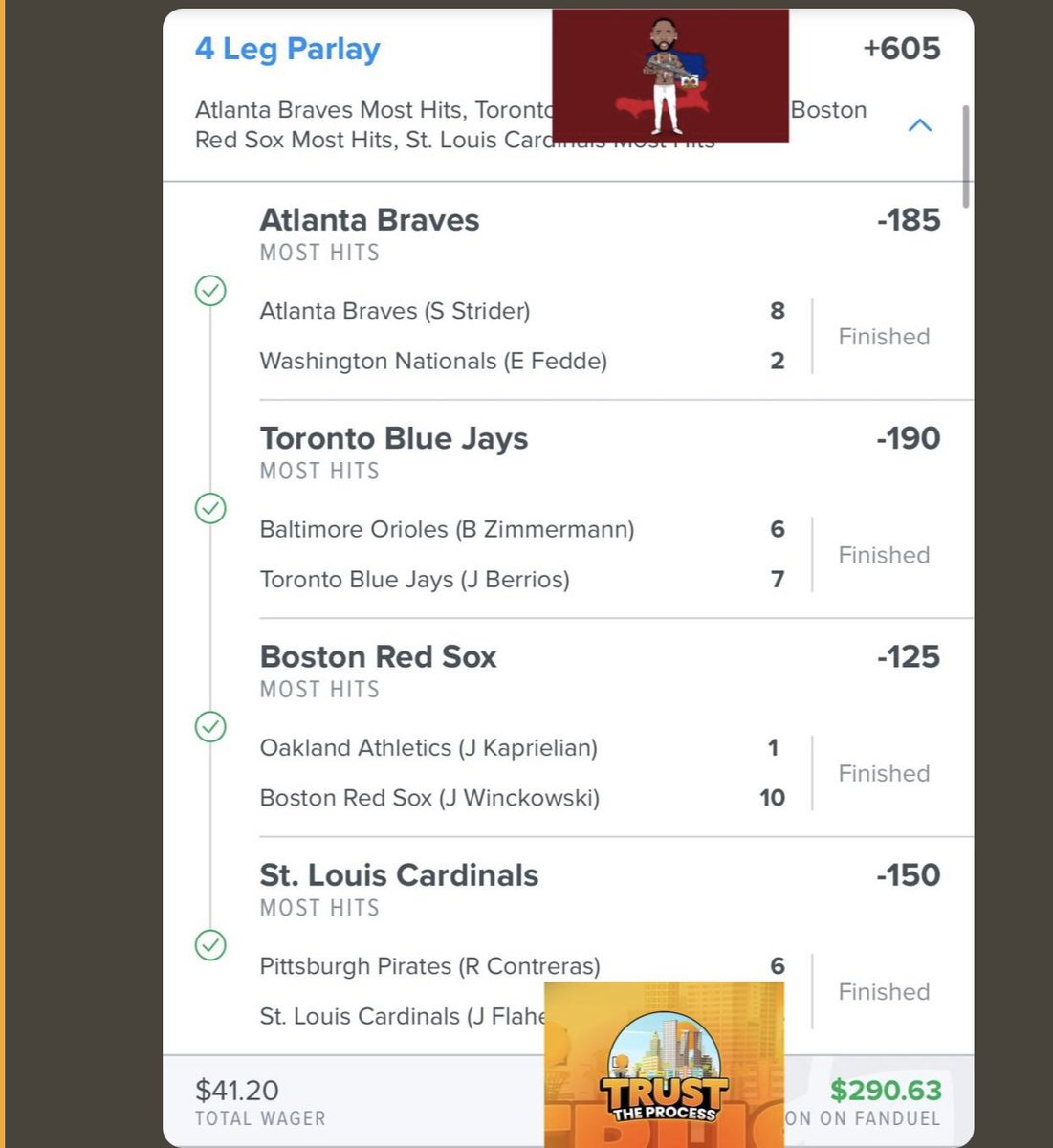 TheFundFlippers's tweet image. @RealPapiHaiti had the discord eating good in baseball yesterday 🔥 visit the link in our bio to join! #baseballbets #bettingtwitter #gamblingtwitter #MLB #sportsbets #SportsPicks #SportsGambling #mlbpicks
