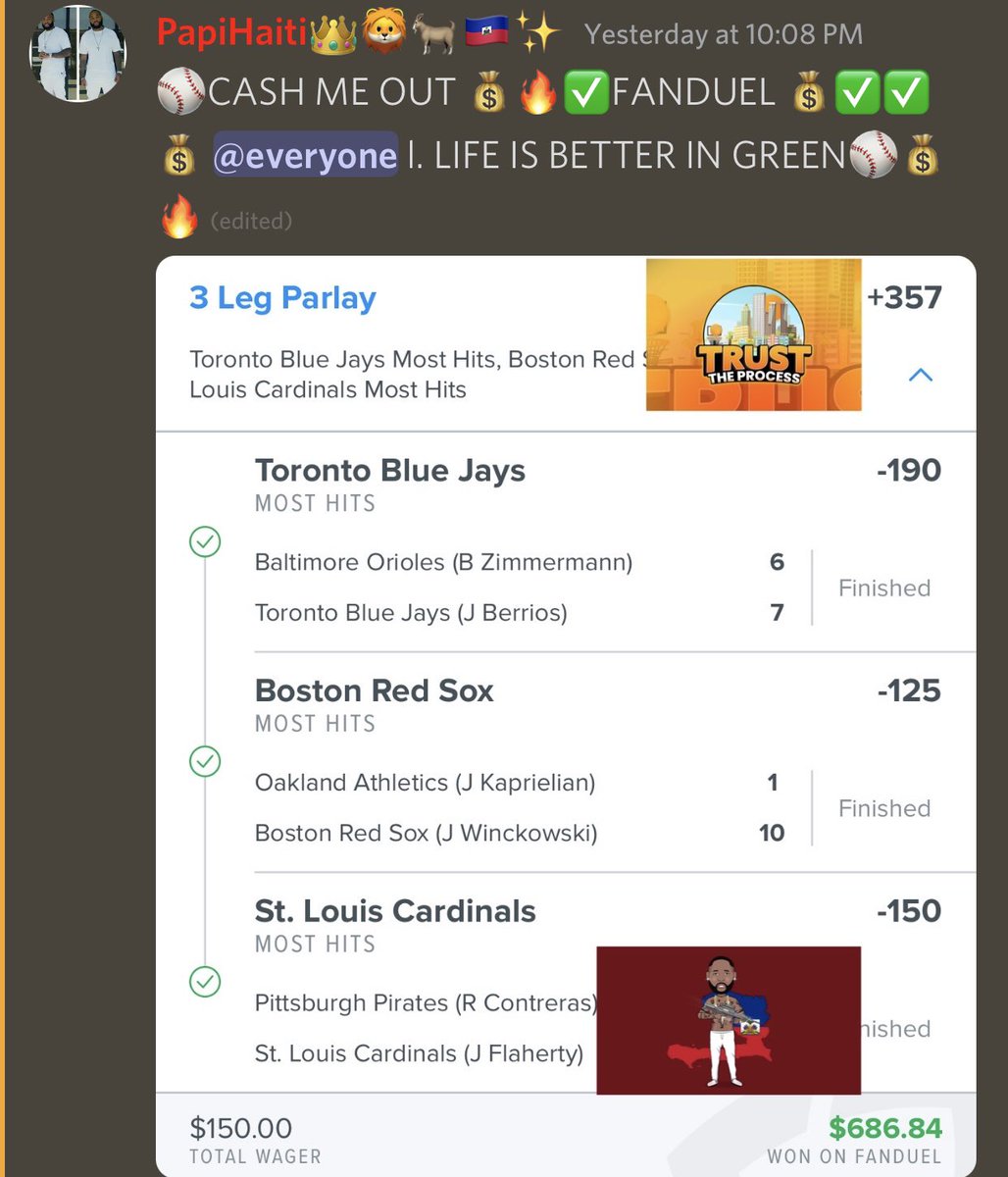 TheFundFlippers's tweet image. @RealPapiHaiti had the discord eating good in baseball yesterday 🔥 visit the link in our bio to join! #baseballbets #bettingtwitter #gamblingtwitter #MLB #sportsbets #SportsPicks #SportsGambling #mlbpicks