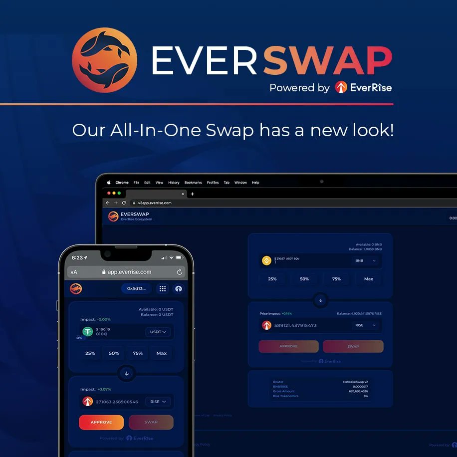 🔁 #EverSwap has a new look! 

Head over to v3app.everrise.com/everswap/ to experience EverSwap like you've never seen it before! Welcome to the tokenomic swap revolution.