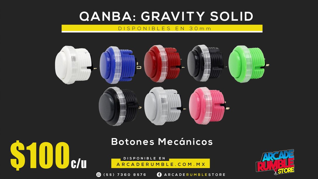 Botones mecánicos QANBA Solidos:

☑️ Botones de 30mm.
☑️Diversos colores.
☑️ Silenciador incluido (puede ser removible).
☑️Hasta 70,000,000 ciclos de vida útil.
☑️ Con rosca, no más botones rotos al removerlos.

🛒 arcaderumble.com.mx