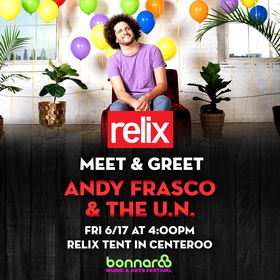 Just Announced! Swing by the Relix Tent in <a href="/Bonnaroo/">Bonnaroo</a>'s Centeroo by The Other Stage at 4PM tomorrow (FRI 6/17), for a special meet &amp; greet with the one the only, the eccentric, the joyous <a href="/andyfrasco/">andyfrasco</a>! His infectious vibe will without a doubt lead you through the weekend in style!