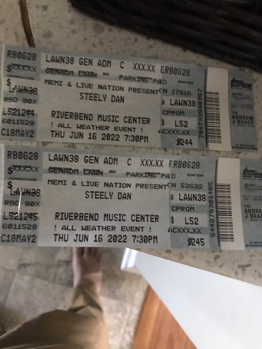 PAPASTARCH's tweet photo. 2 free tickets to Steely Dan tonight at 7:30 Riverbend. Let me know if you want them https://t.co/kcGIua3VlF