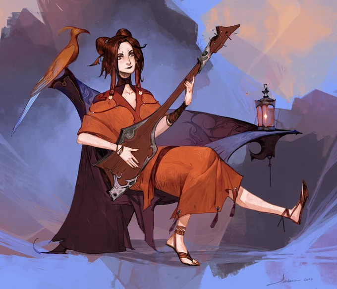 Lady with a lute// welp and a bird 