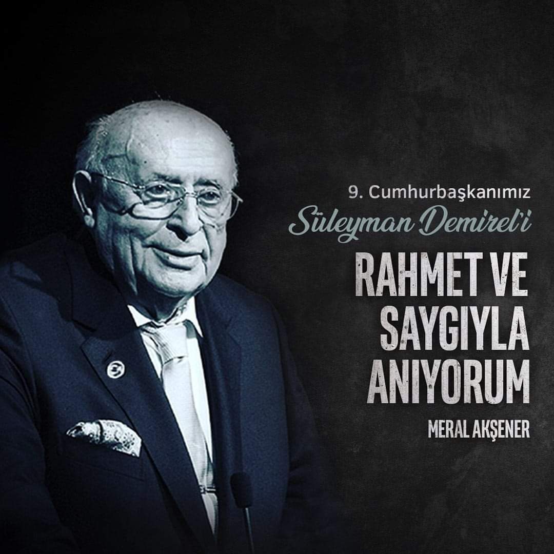 Türk siyasetinde çok derin izler bırakmış,kendine has üslubu, hoşgörüsü ve demokrat kişiliğiyle her zaman hatırlanacak 9.Cumhurbaşkanımız #SüleymanDemirel'i, vefatının 7. Yılında saygı ve Rahmetle anıyoruz