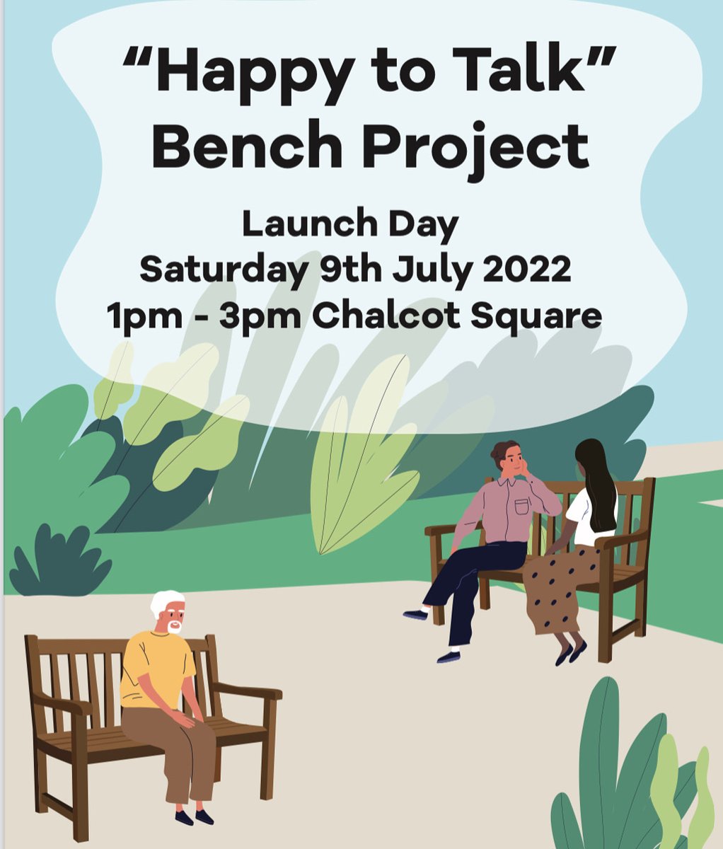 Oli6275's tweet photo. Please pencil Saturday 9th July. I am doing happy to talk bench launch day with a big cake and drinks at Chalcot Square, Primrose Hill.
#happytotalkbench #launch #primrose-hill #chalcotsquare #cakes #drinks #oliveryuchanart https://t.co/JntbBNRMha