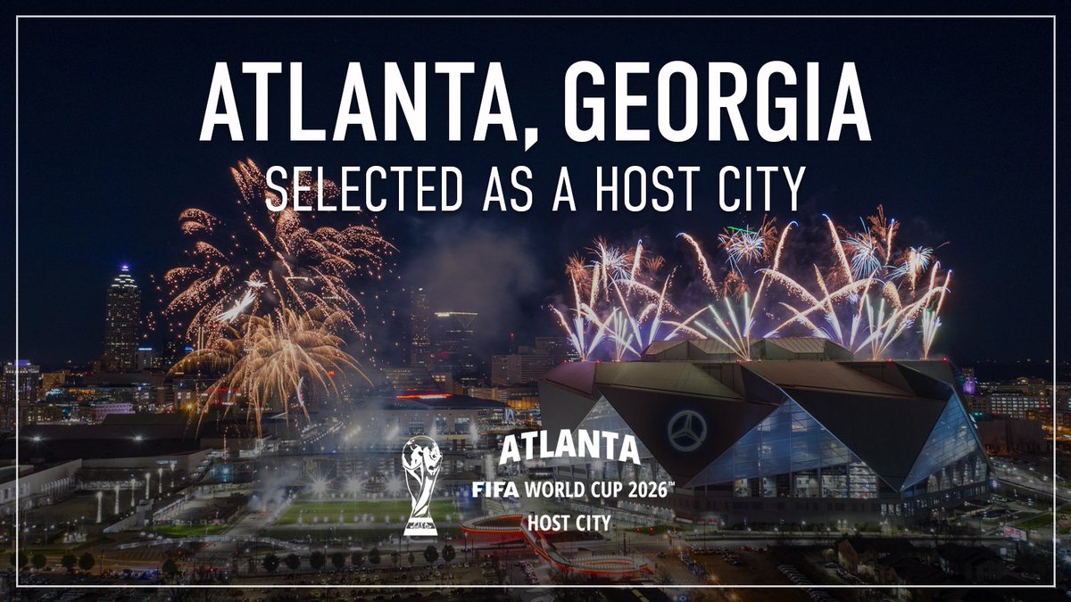 ATLSportsCncl's tweet photo. It’s OFFICIAL!!!
 
We’re thrilled to announce Atlanta was selected as a host city for the #FIFAWorldCup2026! ATL is a 🔒!
#HostCity2026  #FIFAWorldCup https://t.co/3zWMCc87Dp