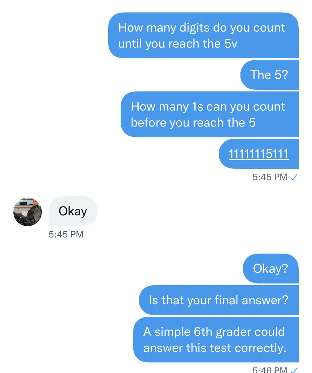 SilentTiger777's tweet photo. I think I just came up with a clever way to find out if a random DMer is a bot. A simple question that a simple middle school kid could probably answer. π #Bot #randomdms π€ https://t.co/iuy7HLdRtG