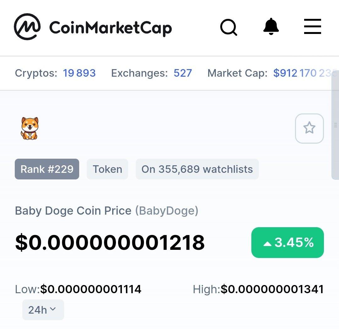 Good news😃
#BabyDoge Rank #229 on CoinMarketCap
Soon <a href="/babydoge/"></a> in top 10 coin