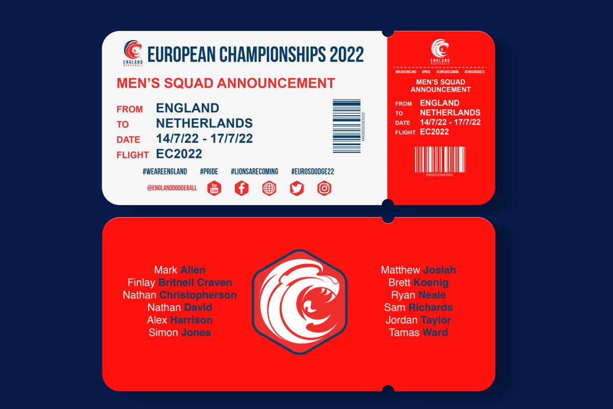 EnglandDodge's tweet photo. We are proud to announce our men's squad for the upcoming European Dodgeball Championships 2022.
#WeAreEngland #PRIDE #LionsAreComing #EuroDodge22 https://t.co/DkddJ4E8EL