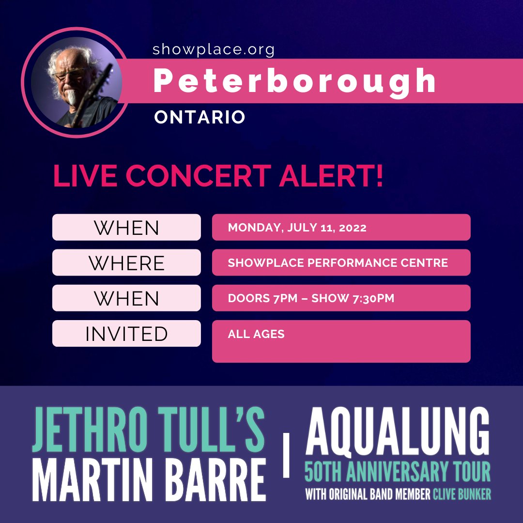 Concert alert! <a href="/TullGuitarist/">Martin Barre</a> is at <a href="/PTBOShowplace/">Showplace</a> in <a href="/CityPtbo/">City of Peterborough</a> July 11!

Tickets here! bit.ly/3xJchAn

<a href="/thewolfca/">The Wolf 101.5 FM</a> <a href="/PTBOcom/">PTBO</a> <a href="/PTBO_Currents/">Peterborough Currents</a> <a href="/Ptbo_Artsweek/">Artsweek Ptbo</a> <a href="/myptbo/">My Peterborough</a> <a href="/WelcomePtbo/">Welcome Peterborough</a> #martinbarre #aqualung #progrock #classicrock