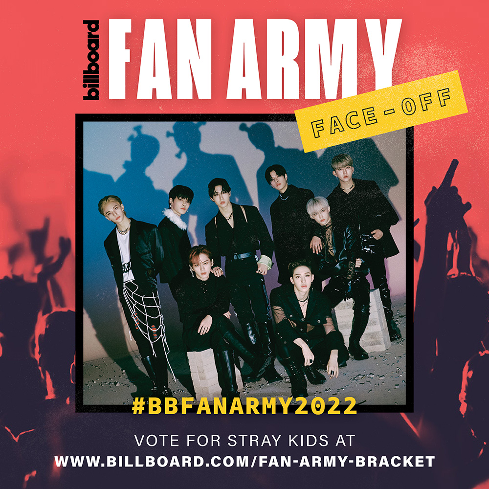 billboard's tweet photo. Round 2 of #BBFanArmy2022 is heating up! 🔥

Vote now for #ENHYPEN's ENGENE or #StrayKids STAY here: https://t.co/1OdeWvQYJD https://t.co/A5yPRA2RqO