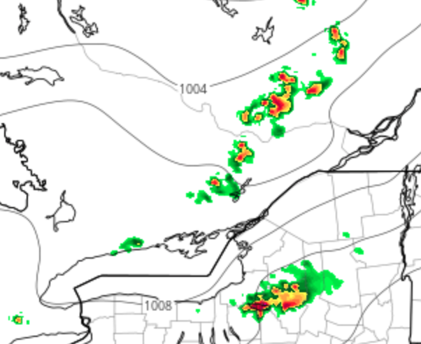 YOW_Weather's tweet photo. What will the storm look like when it hits Ottawa?  Here are 3 different projections for 4pm or 5pm:

Take this storm seriously. Most people that were injured during the derecho were outside during the storm. Stay inside, cancel your plans.

https://t.co/EViYYC5d0V https://t.co/dSxiIGsYwB