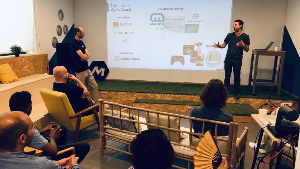 ManoMano_Tech's tweet photo. We are glad to host @AgileEnSeine #community at ManoMano offices! @farfrac introduced the meetup sharing some news about Agile en Seine 2022 👉 https://t.co/6uBZ3cUjwl, our team is now on stage!

#aes22 #meetup #agile #scale #vivatech https://t.co/tf3lumYh01