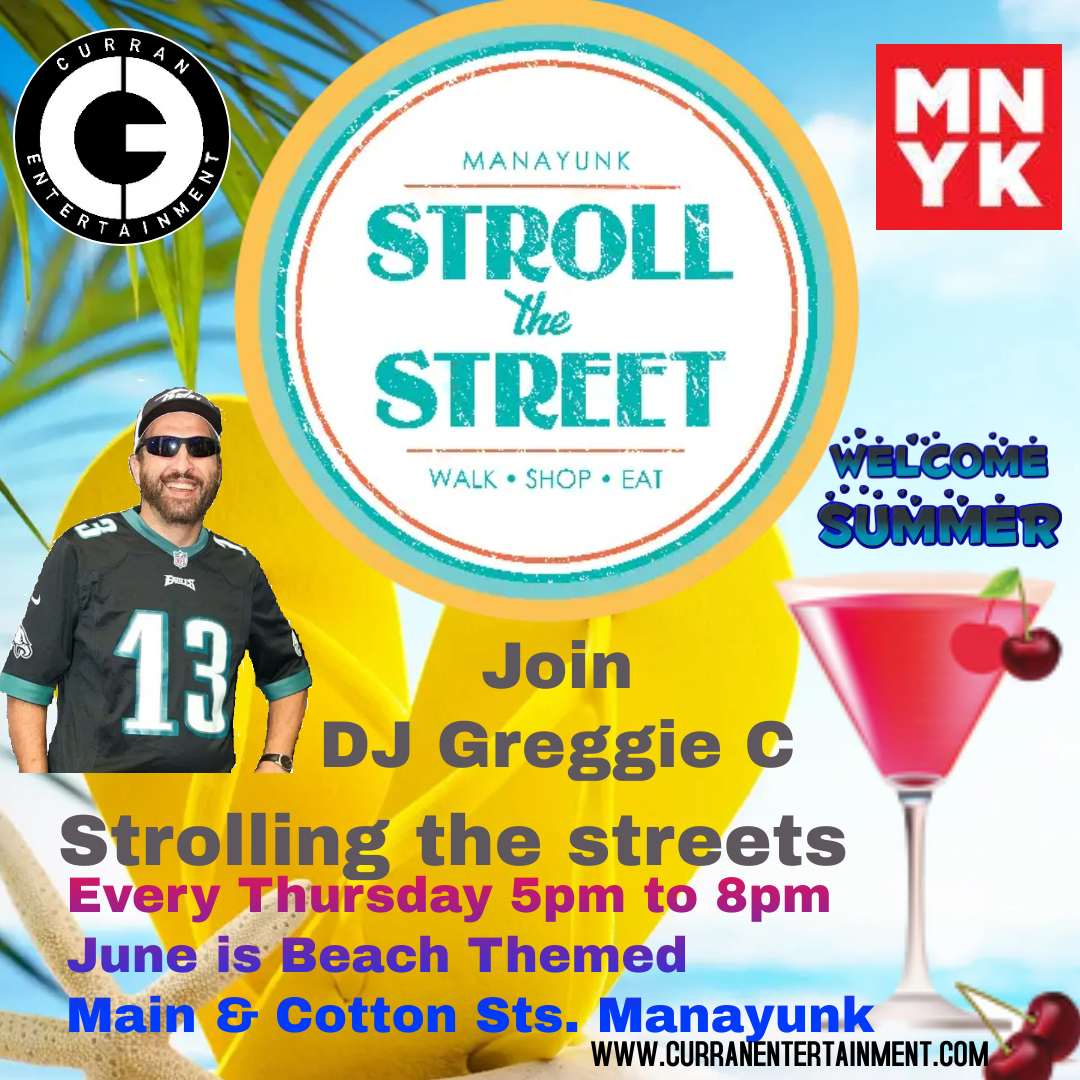DJGreggieC's tweet image. Join me Today from 5pm to 8pm. I will be at Main &amp;amp; Cotton streets in Manayunk for Strolling the street. We will have games, trivia, and prizes as well as gift cards. Stop by and say hi! #peaveydj #djgreggiec #manayunk #senatedjs #curranentertainment #phillydj  @ManayunkDotCom