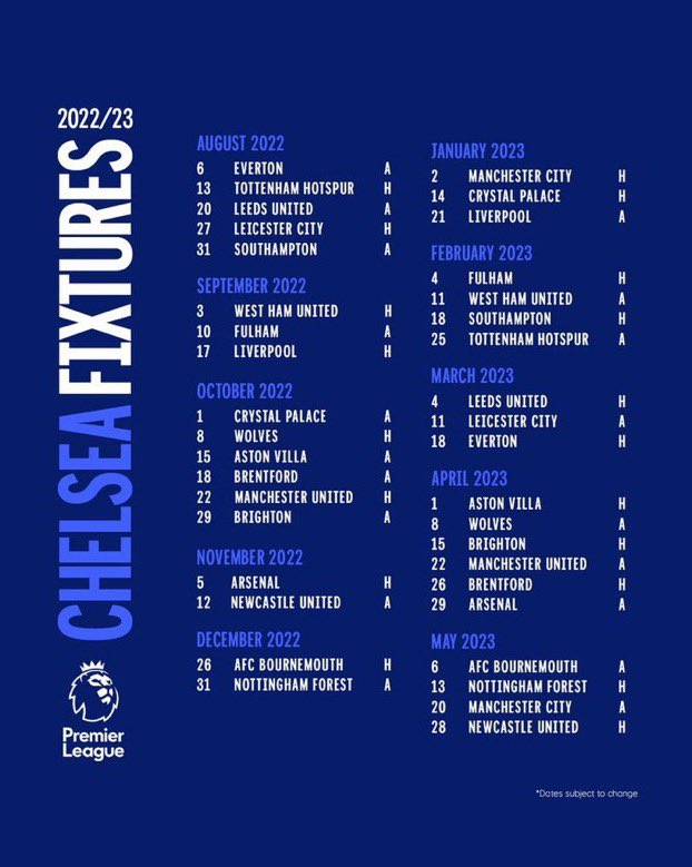 CRACKS on Twitter: Calendario del Chelsea para la League 🏴󠁧󠁢󠁥󠁮󠁧󠁿 https://t.co/nr7etEiuux" / Twitter