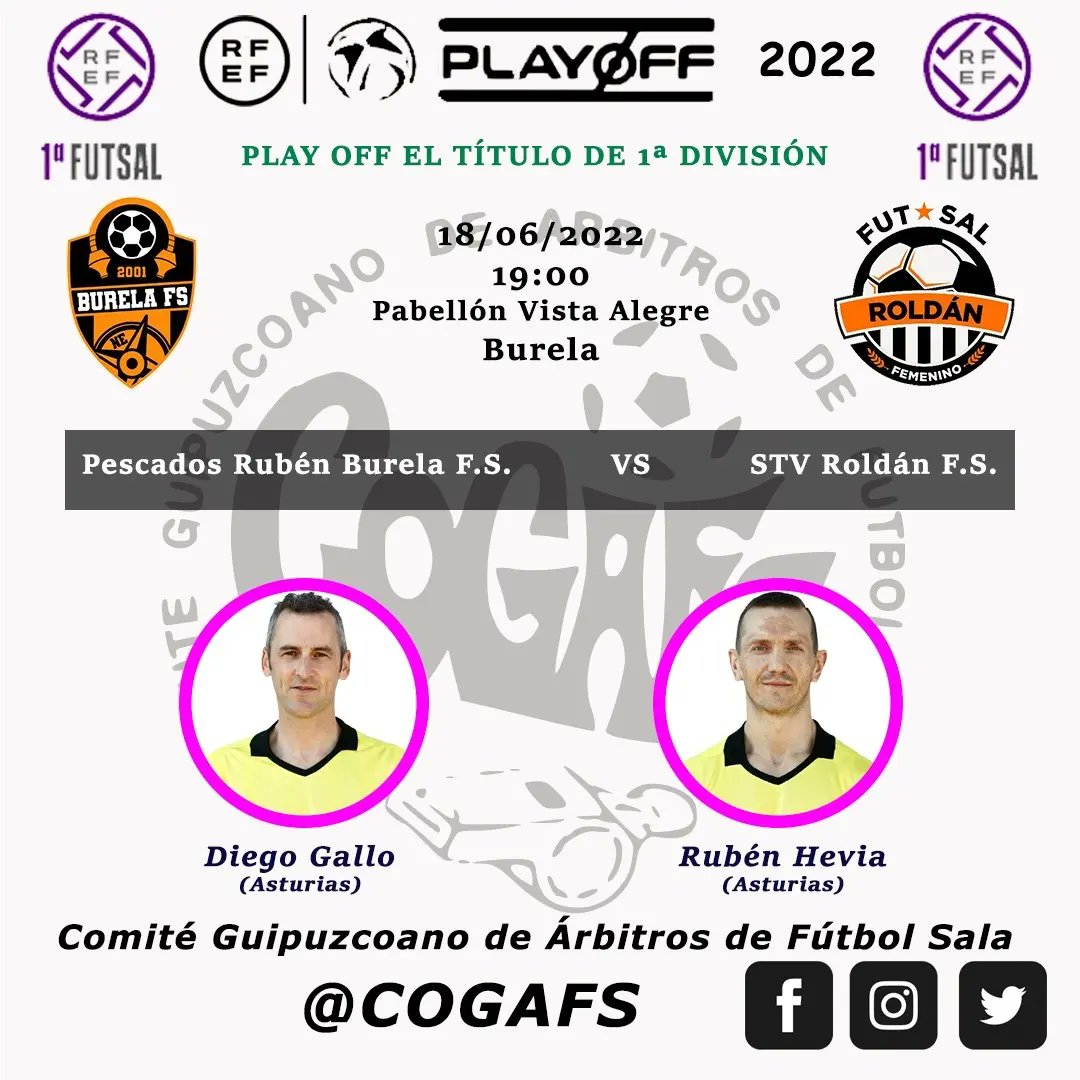 CoGAFS's tweet photo. 🏆 Play Off por el título de 1ª División Femenina | Semifinales, Vuelta
¡Mucha suerte compañeros!
#Futsal #aretofutbola #futbolsala #futsalreferee #referee #ctnafs #arbitro #burela #navalcarnero #quenotelocuenten #cogafs https://t.co/8x8QS43DD5