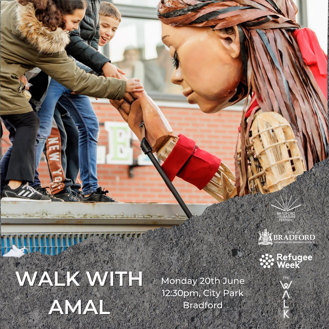 bradford2025's tweet photo. We're looking forward to welcoming #LittleAmal to Bradford on Monday. Amal has travelled over 8,000km, sharing her message of resilience and hope for anyone who has been forced to leave their homes. 
More info: https://t.co/7wEbBAloKO
#RefugeeWeek2022  #CityOfCulture2025 https://t.co/jHxO7CWSBD