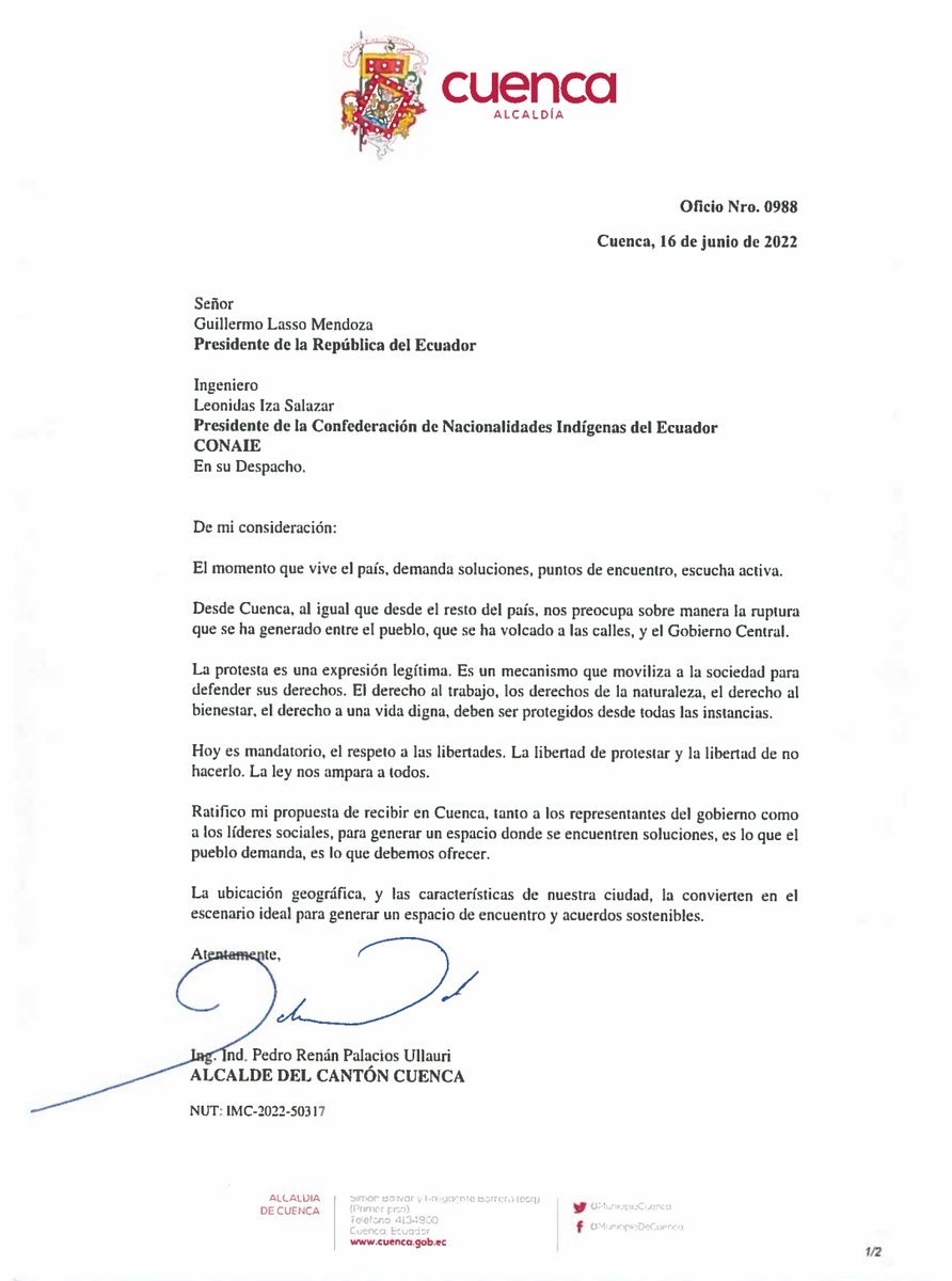 Ratificamos que hoy, más que nunca Ecuador requiere de acciones conjuntas. Aquí la propuesta de la ciudad de Cuenca.
