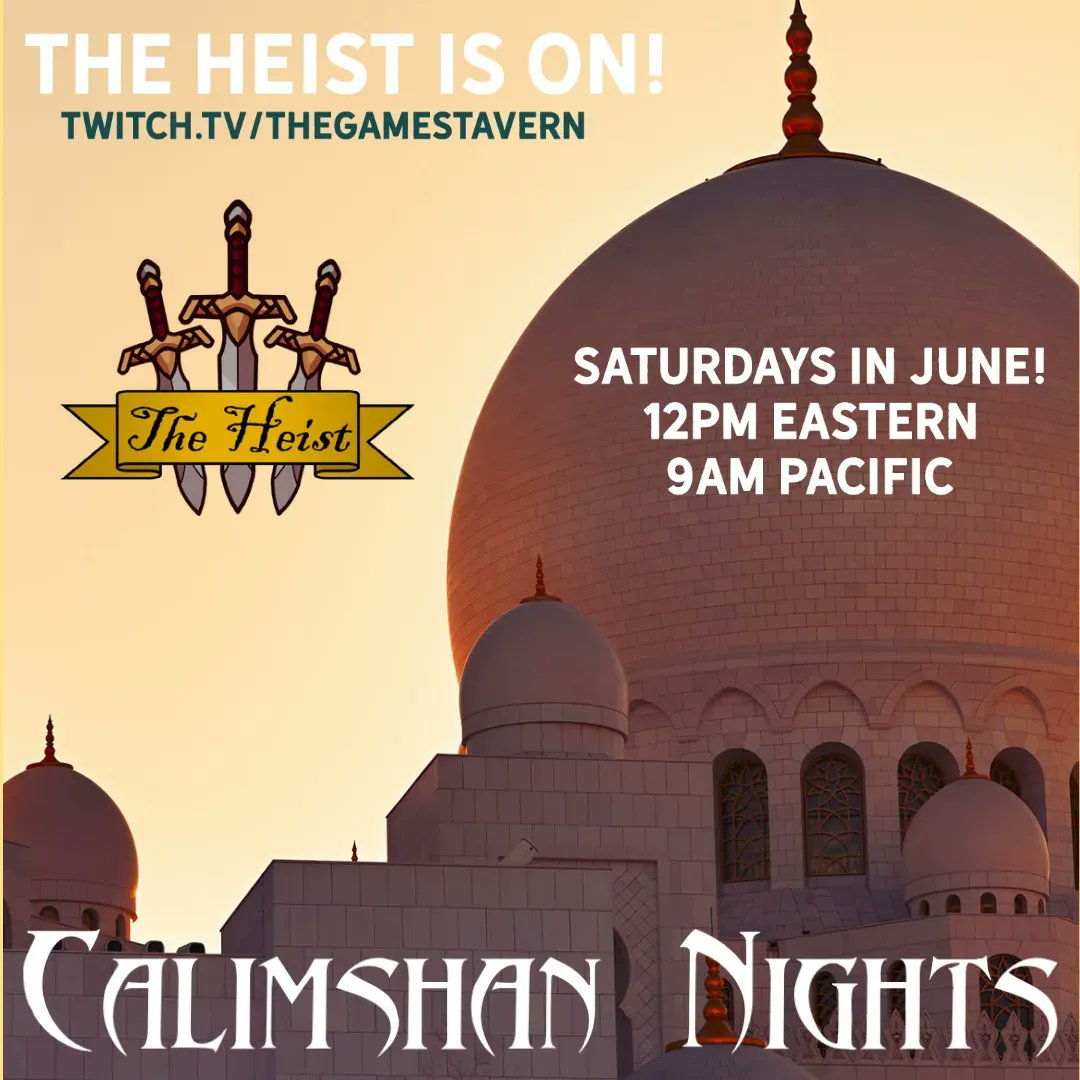 The Heist: Calimshan Nights - is this Saturday <a href="/RPGShortShot/">RPGShortShots™️</a>!
Watch on buff.ly/372qDf8
A Heist for a magic ring! 

Heist crew: <a href="/WarriorStreak/">WarriorStreak</a> <a href="/rollforalex/">Alex 🧚🏻‍♂️</a> <a href="/judgydm/">JudgyDM🌈</a> @NickMcnair9 <a href="/AmberAnna391/">Anna</a>
DM by @4everdm_justin 

Dice Giveaway from <a href="/1985Games/">1985 Games</a> 

#dnd #twitch #giveaway