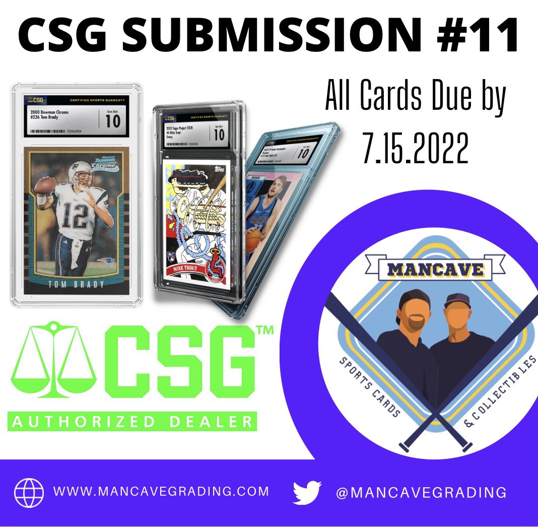 🚨CSG Submission #11🚨 All cards are due for this submission by July 15, 2022!!!
If you’re looking for a quick submission, definitely consider submitting with @CSGCardswith our help.Take a look at our website to view their slabs and to submit your order at mancavegrading.com