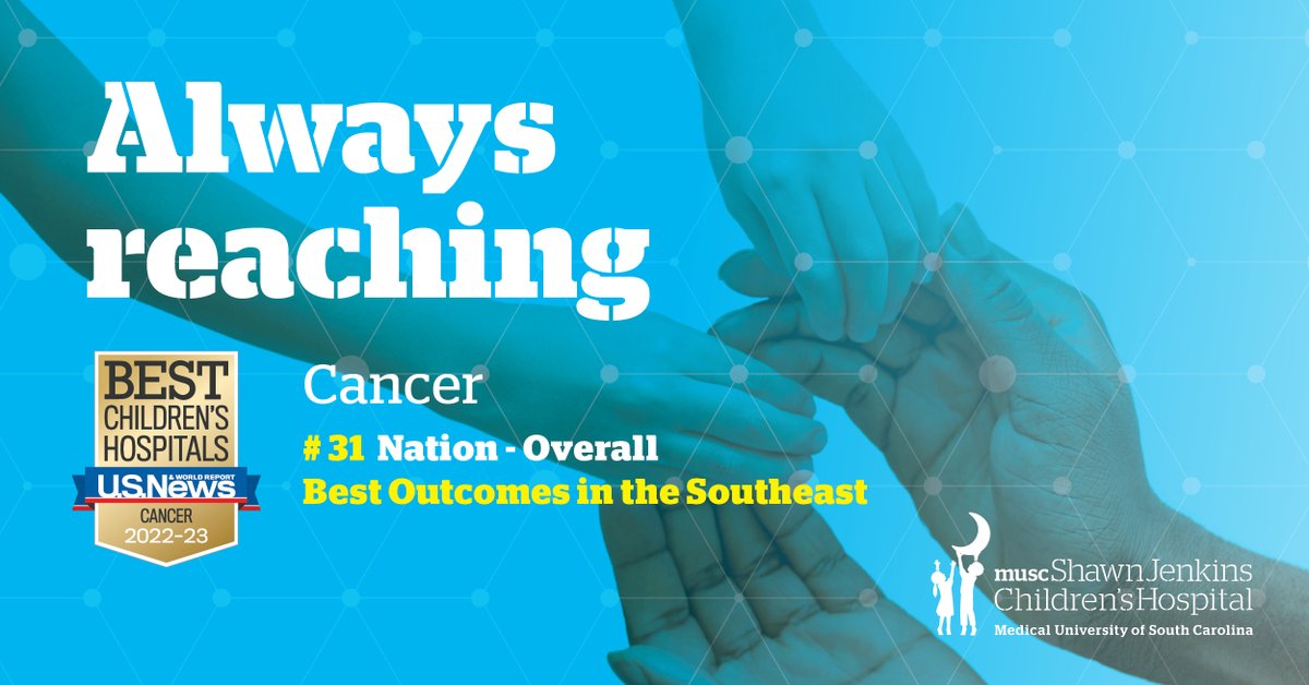MUSCkids's tweet image. We are pleased to share that our pediatric cancer program jumped to a #31 ranking in U.S. News &amp;amp; World Report’s Best Children’s Hospitals 2022-23 survey, and achieved the best outcomes in the Southeast region. Learn more ▶️ ow.ly/ajCk50JypFp
#ImWhatsPossible #AlwaysReaching