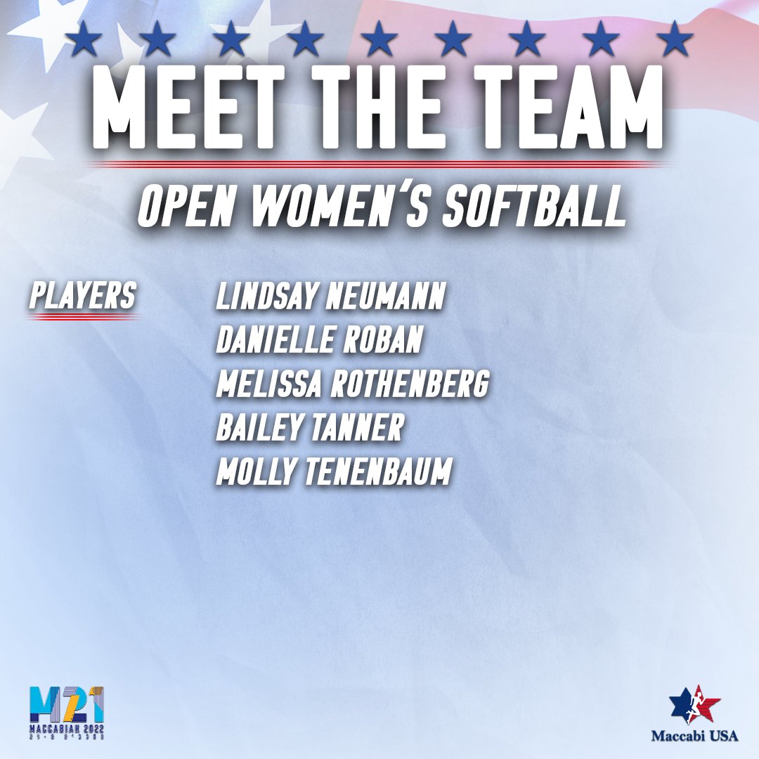 MaccabiUSA's tweet photo. ROSTER ANNOUNCEMENT: Meet our Open Women's Softball Team for the 21st Maccabiah in Israel! https://t.co/uNXAsDD0FK