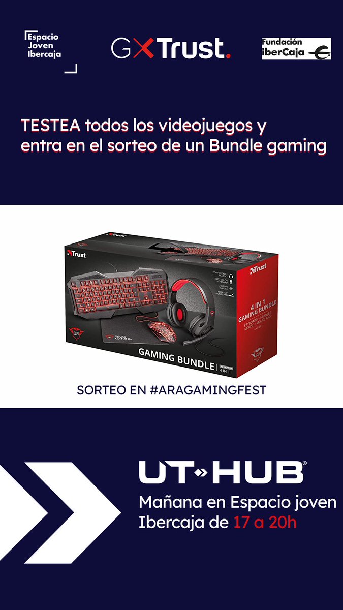 UTHUBformacion's tweet photo. Sorteo to para Mañana con @Trust_Spain en #Aragamingfest entre todos los BETATESTER. Vente a espacio joven Ibercaja de 17h a 20h ❤️‍🔥 con juegazos de @AraDev_ y @UTHUBformacion https://t.co/J3AmH6GVXJ