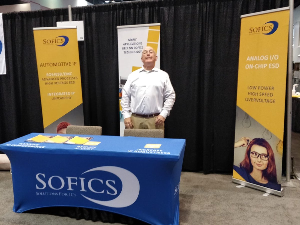 Sofics_team's tweet photo. Come meet us today @ #TSMC Symposium Santa Clara!

We're at booth 615 ➡ 🙋‍♀️ 🙋‍♂️

@KeppensBart &amp; Mark Davitt are more than happy to talk to you about customized ESD protection, analog &amp; digital I/Os and GPIO libraries as a solution to your needs!

#ESDprotection #semiconductor https://t.co/mHRwdXnh21