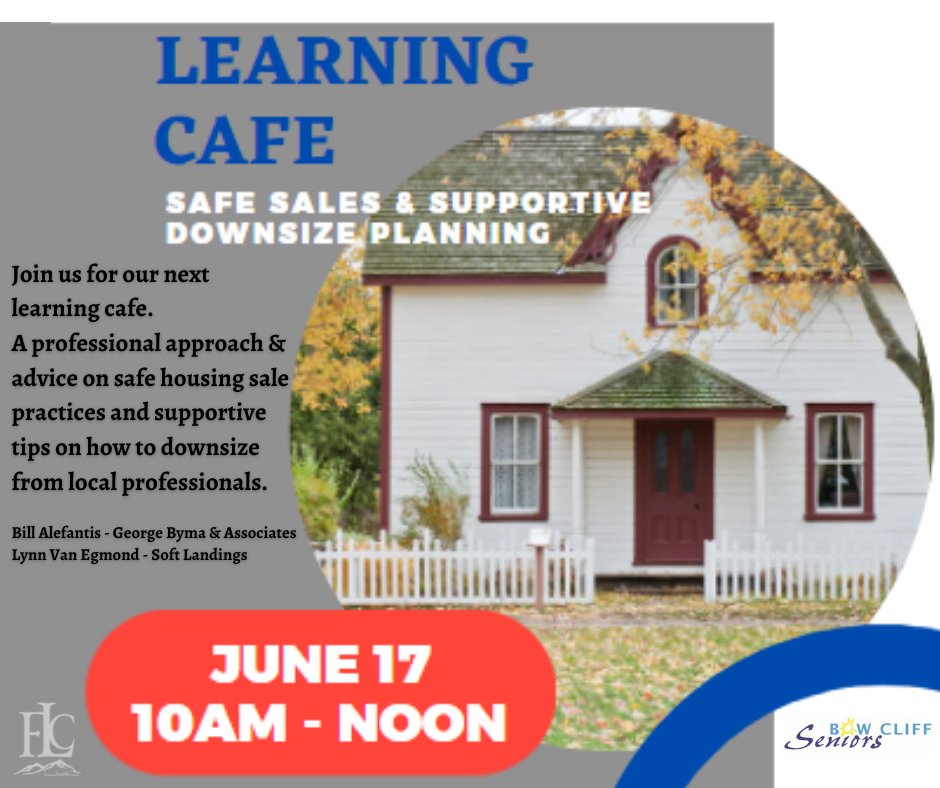 FLCCalgary's tweet image. Considering downsizing? Join us tomorrow at Bow Cliff Senior's as we welcome local professionals who will give advice on safe sale practices and downsizing tips. 
#MakingFaithMatter #LearningCafe #BowCliffSeniors