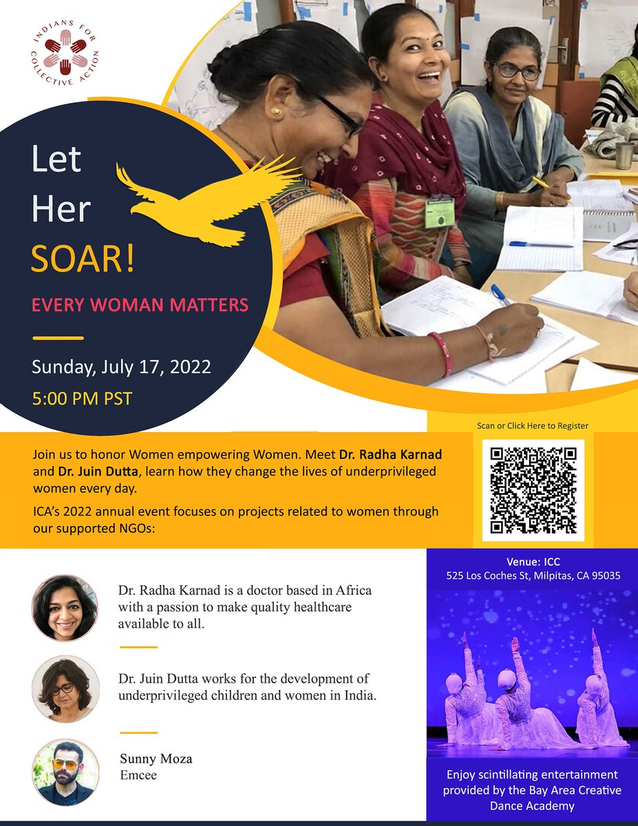 Let Her Soar.
Every woman matters.
Join us at ICA's annual #event on July 17, 5pm at ICC. 
form.jotform.com/Indians_for_Co…

At ICA, we believe in empowering #women through initiatives that best serve their needs.

#ICA #AnnualEvent #JuinDutta #RadhaKarnad #WomenEmpowerment